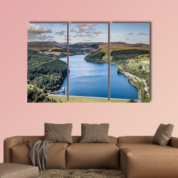 Water Reservoir In A Mountainous Area Canvas Wall Art-3 Horizontal-Gallery Wrap-37" x 24"-Tiaracle