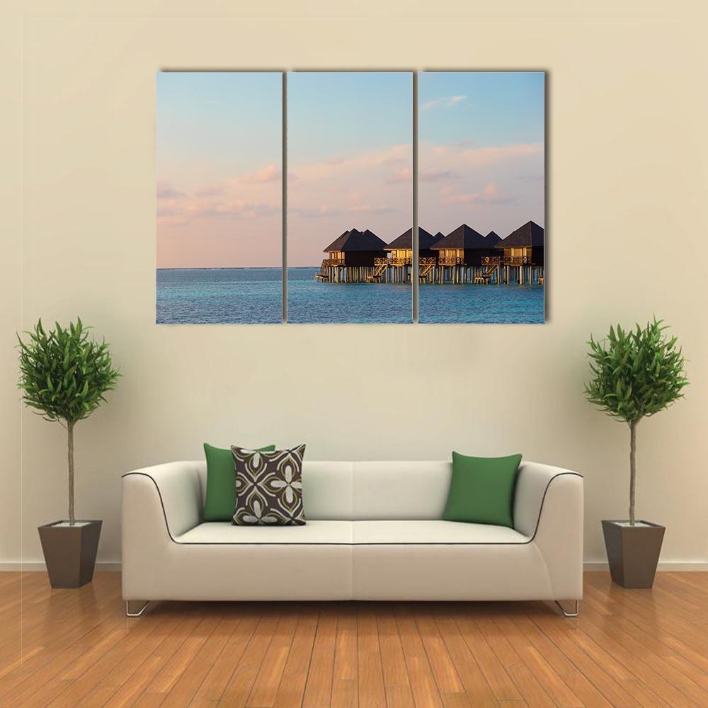 Water Villas Bungalows On Island Canvas Wall Art-3 Horizontal-Gallery Wrap-37" x 24"-Tiaracle