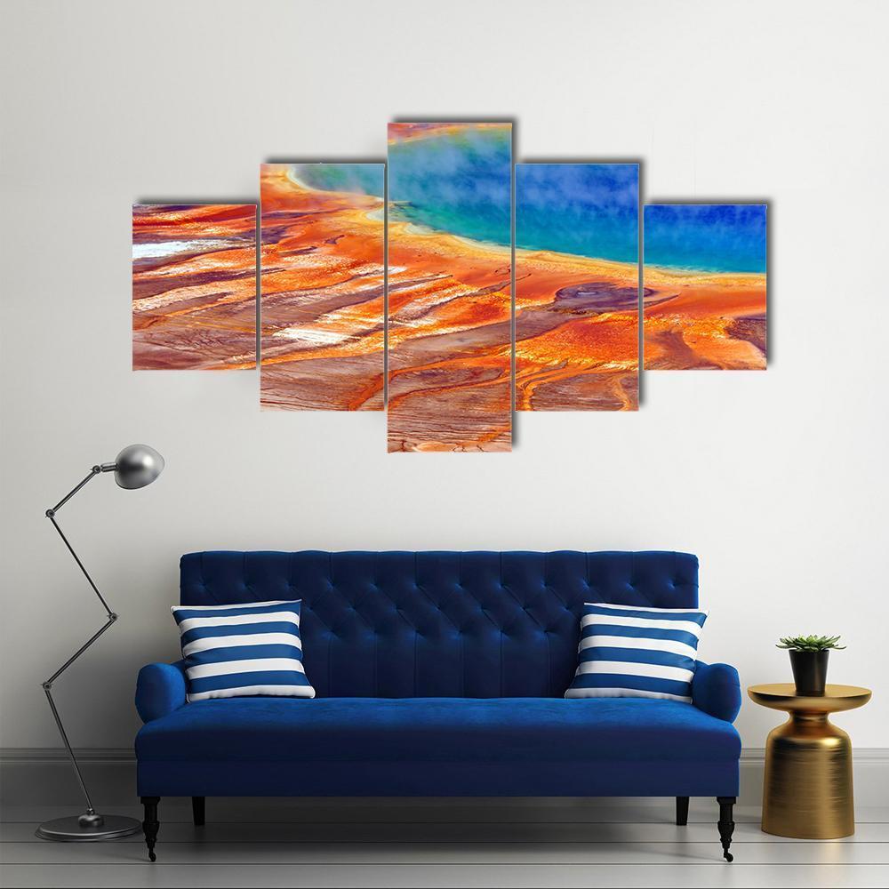 Watercolor Grand Prismatic Spring Canvas Wall Art-5 Star-Gallery Wrap-62" x 32"-Tiaracle