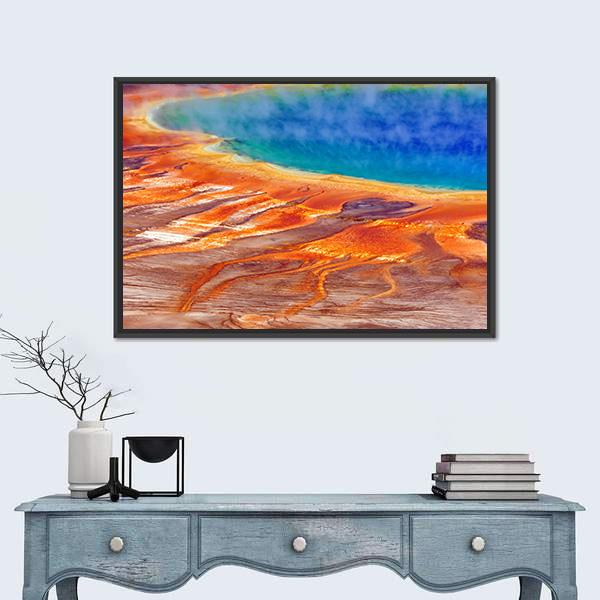 Watercolor Grand Prismatic Spring Panoramic Canvas Wall Art-1 Piece-36" x 12"-Tiaracle