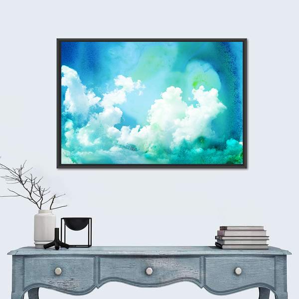 Watercolor Illustration Of Sky Abstract Canvas Wall Art-1 Piece-Floating Frame-24" x 16"-Tiaracle