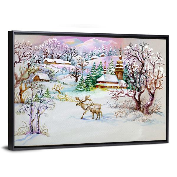 Watercolor Landscape Near The River Canvas Wall Art-3 Horizontal-Gallery Wrap-25" x 16"-Tiaracle