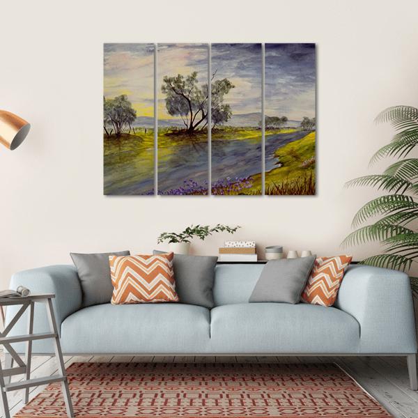 Watercolor Painting Of Stream Canvas Wall Art-4 Horizontal-Gallery Wrap-34" x 24"-Tiaracle
