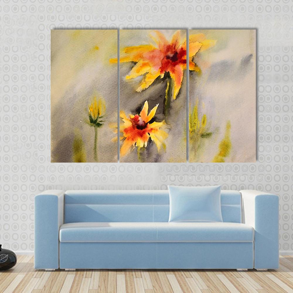 Watercolor Painting Of The Beautiful Flowers Abstract Canvas Wall Art-3 Horizontal-Gallery Wrap-37" x 24"-Tiaracle