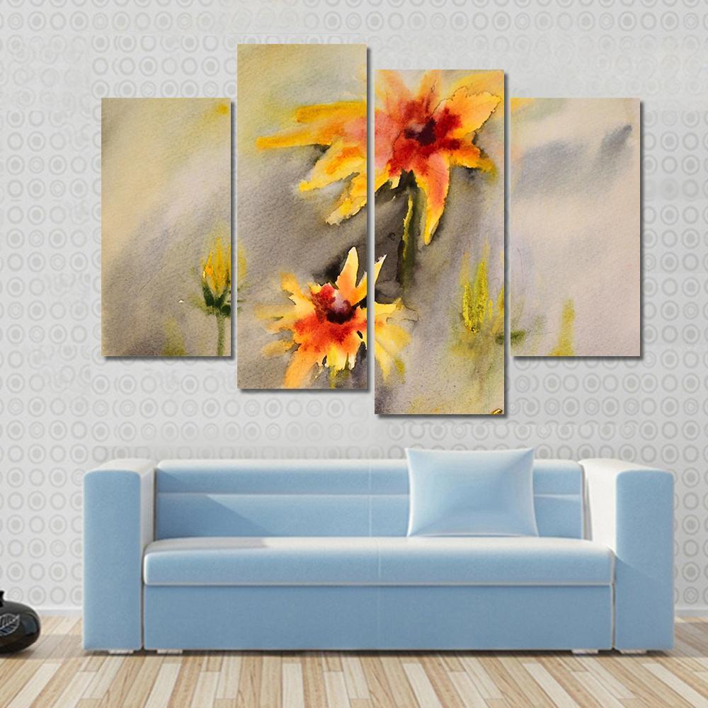 Watercolor Painting Of The Beautiful Flowers Abstract Canvas Wall Art-4 Pop-Gallery Wrap-50" x 32"-Tiaracle