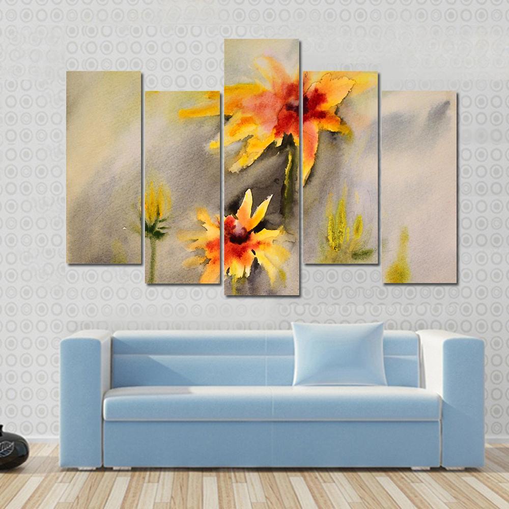 Watercolor Painting Of The Beautiful Flowers Abstract Canvas Wall Art-5 Pop-Gallery Wrap-47" x 32"-Tiaracle