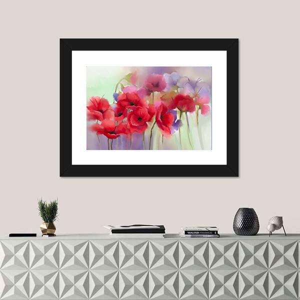 Watercolor Red Poppy Flowers Painting Abstract Canvas Wall Art-1 Piece-Framed Print-20" x 16"-Tiaracle