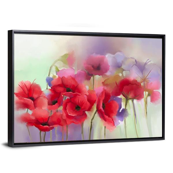 Watercolor Red Poppy Flowers Painting Abstract Canvas Wall Art-3 Horizontal-Gallery Wrap-25" x 16"-Tiaracle
