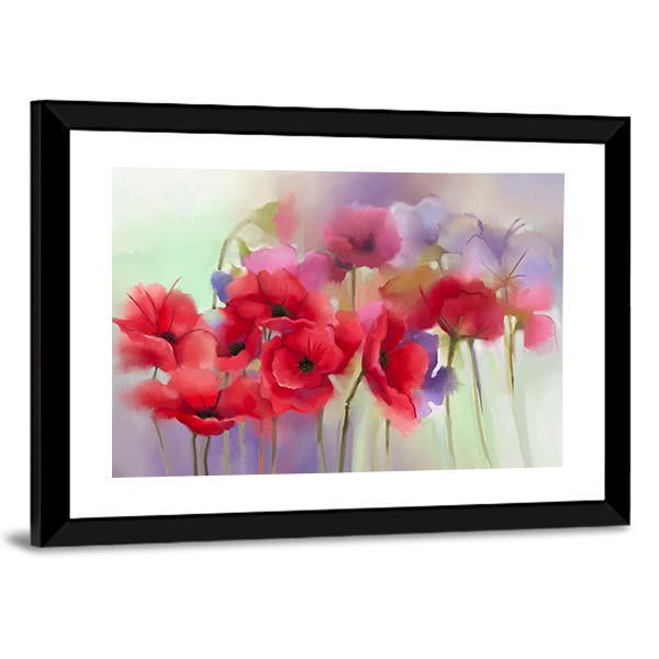 Watercolor Red Poppy Flowers Painting Abstract Canvas Wall Art-3 Horizontal-Gallery Wrap-25" x 16"-Tiaracle