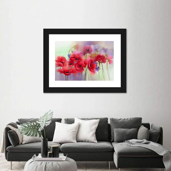 Watercolor Red Poppy Flowers Painting Abstract Canvas Wall Art-3 Horizontal-Gallery Wrap-25" x 16"-Tiaracle