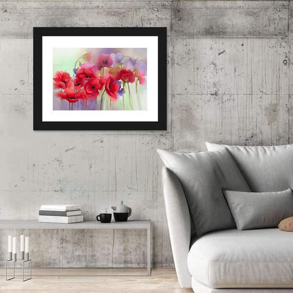 Watercolor Red Poppy Flowers Painting Abstract Canvas Wall Art-3 Horizontal-Gallery Wrap-25" x 16"-Tiaracle