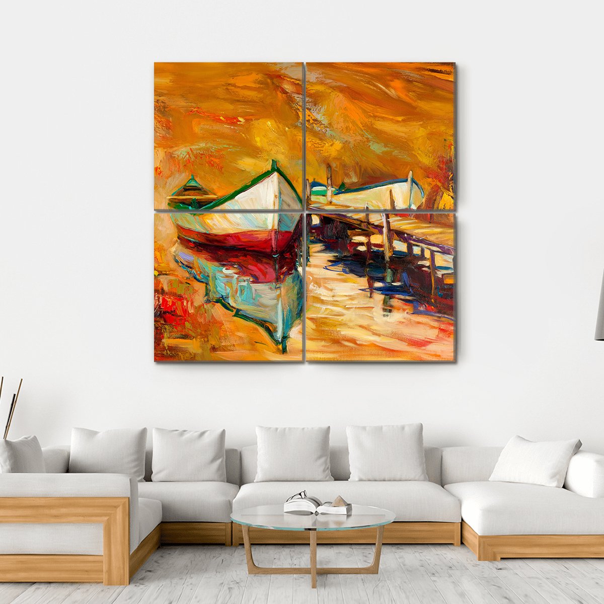 Abstract Boat & Jetty Canvas Wall Art-4 Square-Gallery Wrap-17" x 17"-Tiaracle