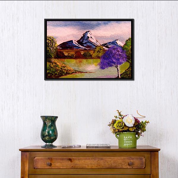 Watercolor Sketch Of Mountains Canvas Wall Art-1 Piece-Floating Frame-24" x 16"-Tiaracle
