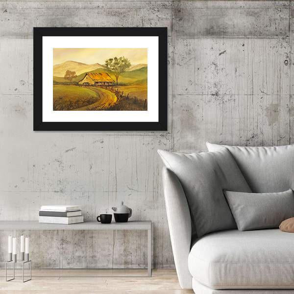 Watercolor Sketch Of Pathway Leading To Village Canvas Wall Art-3 Horizontal-Gallery Wrap-25" x 16"-Tiaracle