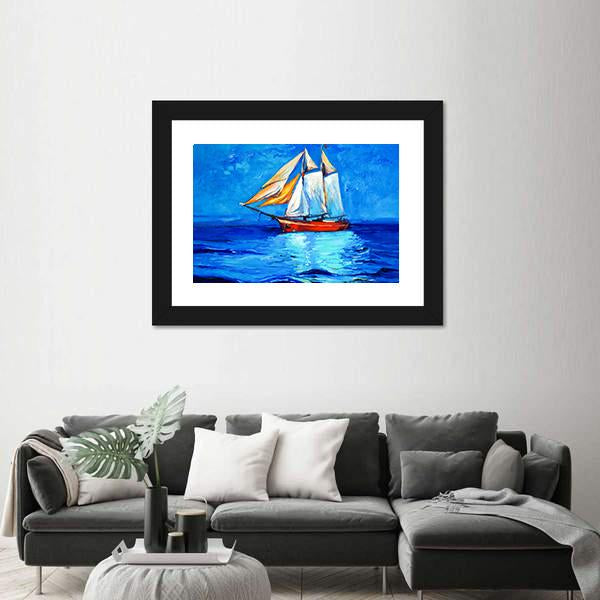 Watercolor Sketch Of Sail Ship And Sea Canvas Wall Art-5 Horizontal-Gallery Wrap-22" x 12"-Tiaracle