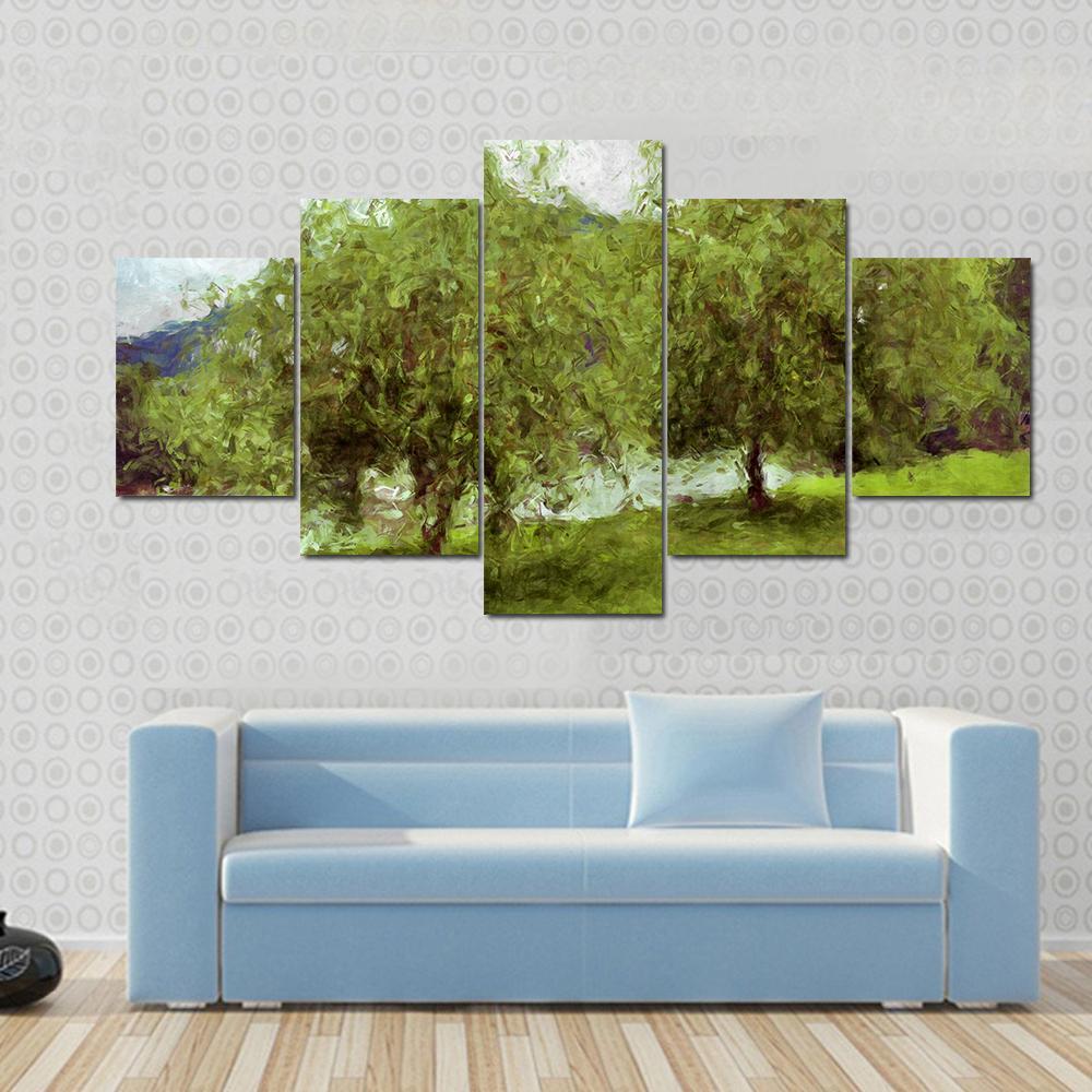 Watercolor Sketch Of Two Green Trees Canvas Wall Art-5 Star-Gallery Wrap-62" x 32"-Tiaracle