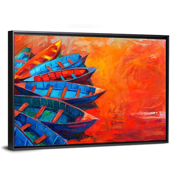 Watercolor Sketch Of Water Boats Canvas Wall Art-3 Horizontal-Gallery Wrap-25" x 16"-Tiaracle