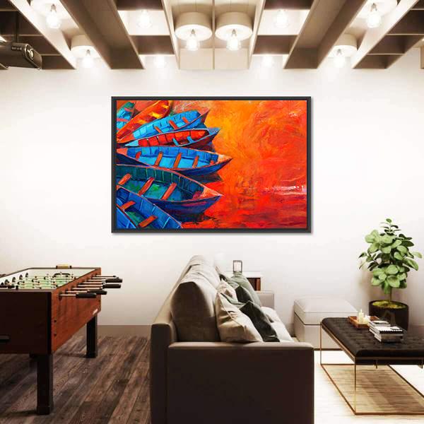Watercolor Sketch Of Water Boats Canvas Wall Art-3 Horizontal-Gallery Wrap-25" x 16"-Tiaracle