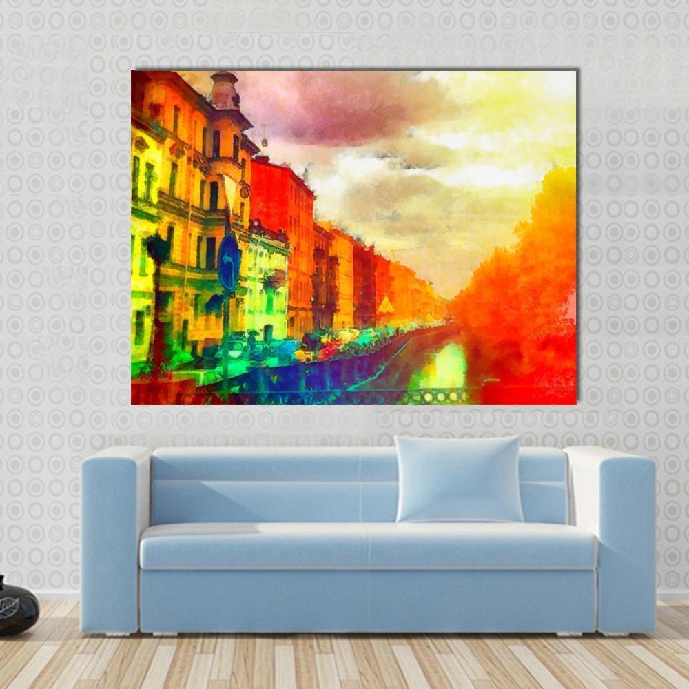 Watercolor Street Canvas Wall Art-1 Piece-Gallery Wrap-48" x 32"-Tiaracle