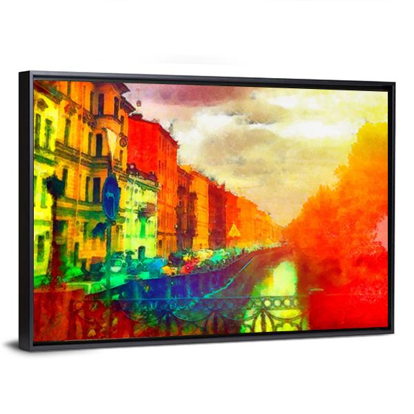 Watercolor Street Canvas Wall Art-3 Horizontal-Gallery Wrap-25" x 16"-Tiaracle