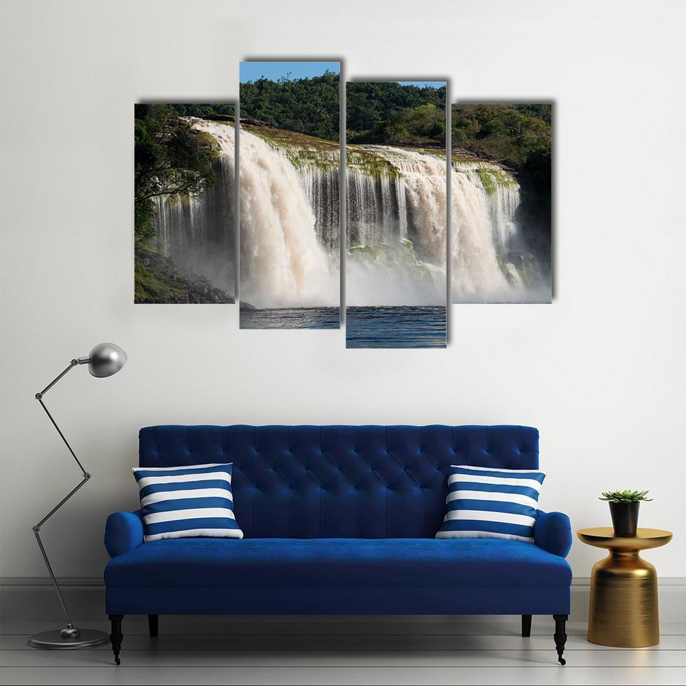Waterfall At Canaima In Venezuela Canvas Wall Art-4 Pop-Gallery Wrap-50" x 32"-Tiaracle