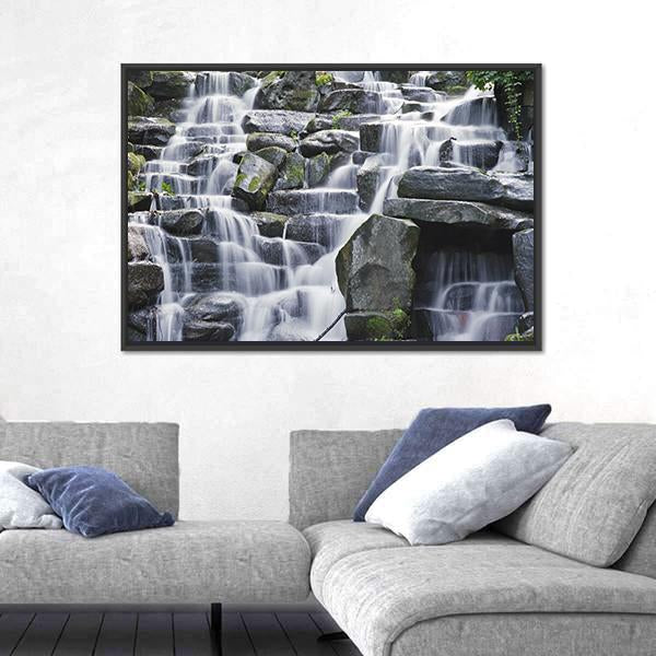Waterfall Cascades Flowing Over Flat Rocks Canvas Wall Art-3 Horizontal-Gallery Wrap-25" x 16"-Tiaracle