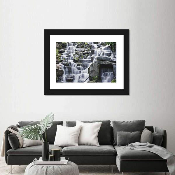Waterfall Cascades Flowing Over Flat Rocks Canvas Wall Art-3 Horizontal-Gallery Wrap-25" x 16"-Tiaracle