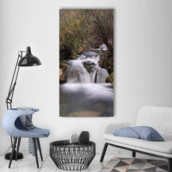 Waterfall Field Landscape Vertical Canvas Wall Art-1 Vertical-Gallery Wrap-12" x 24"-Tiaracle