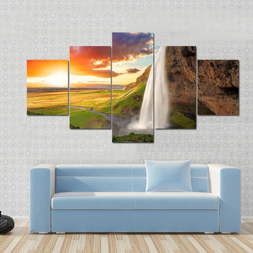 Waterfall Iceland - Seljalandsfoss Canvas Wall Art-5 Star-Gallery Wrap-62" x 32"-Tiaracle