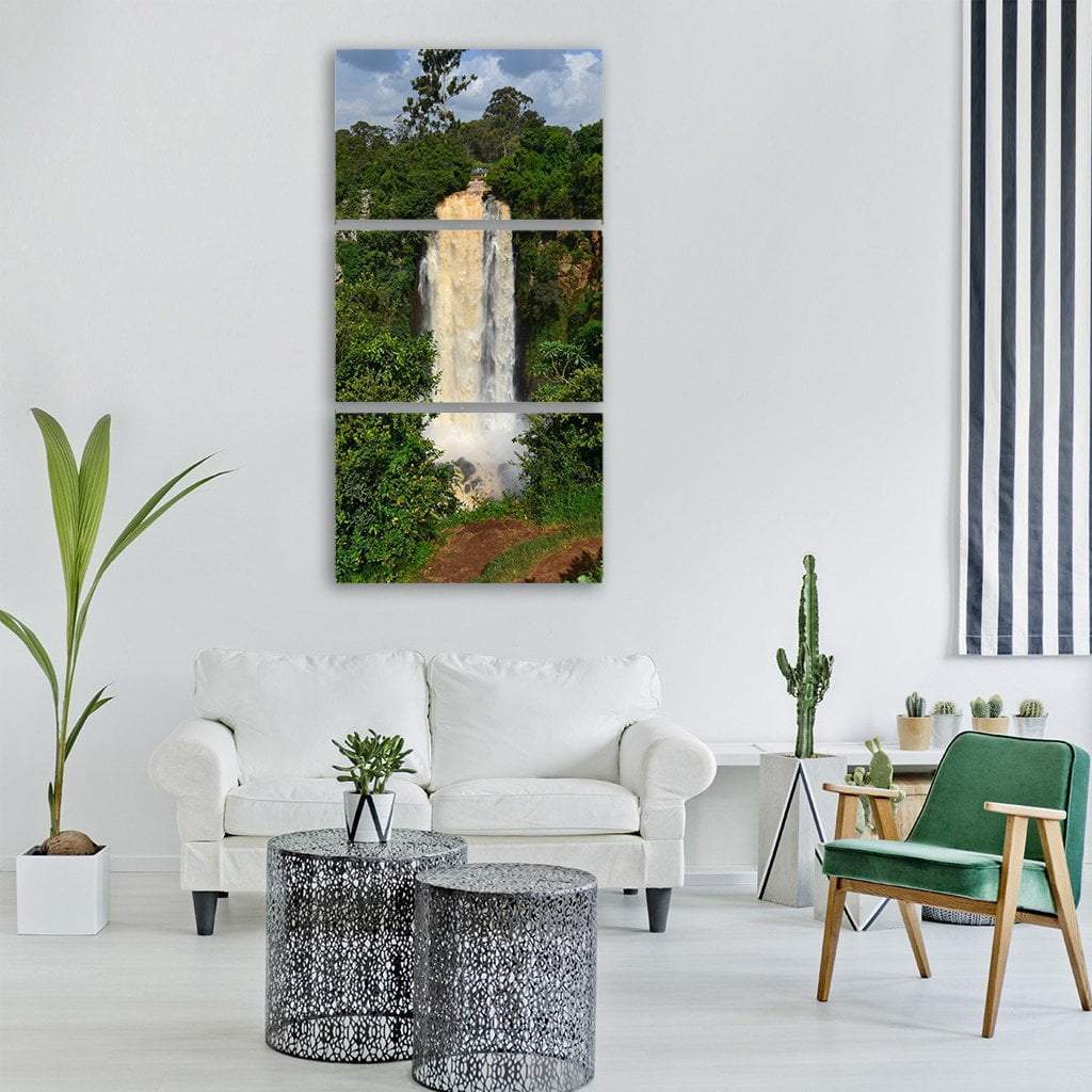 Waterfall In Africa Kenya Vertical Canvas Wall Art-3 Vertical-Gallery Wrap-12" x 25"-Tiaracle