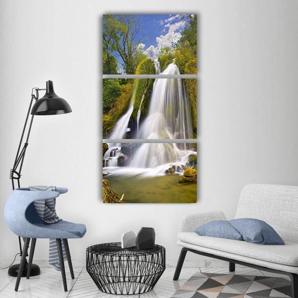 Waterfall In Autumn Season Vertical Canvas Wall Art-3 Vertical-Gallery Wrap-12" x 25"-Tiaracle