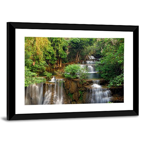 Waterfall In Deep Forest Canvas Wall Art-3 Horizontal-Gallery Wrap-25" x 16"-Tiaracle