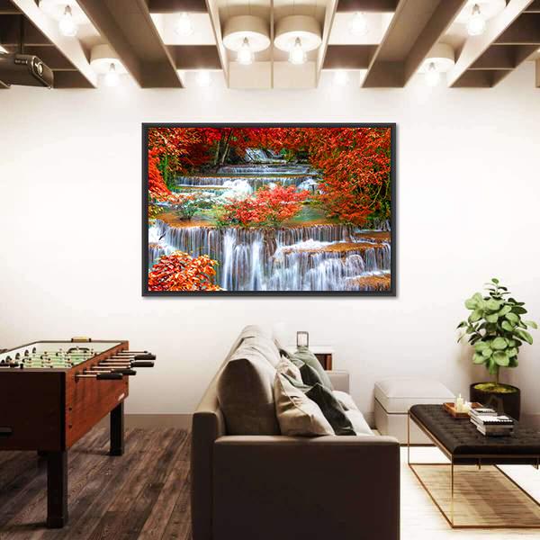 Waterfall In Deep Rain Forest Jungle Canvas Wall Art-5 Horizontal-Gallery Wrap-22" x 12"-Tiaracle