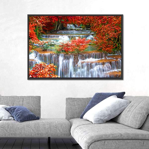 Waterfall In Deep Rain Forest Jungle Canvas Wall Art-3 Horizontal-Gallery Wrap-25" x 16"-Tiaracle