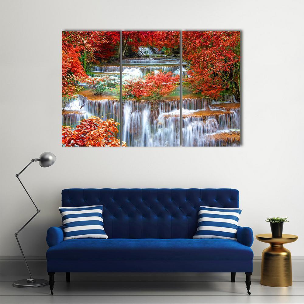 Waterfall In Deep Rain Forest Jungle Canvas Wall Art-3 Horizontal-Gallery Wrap-37" x 24"-Tiaracle