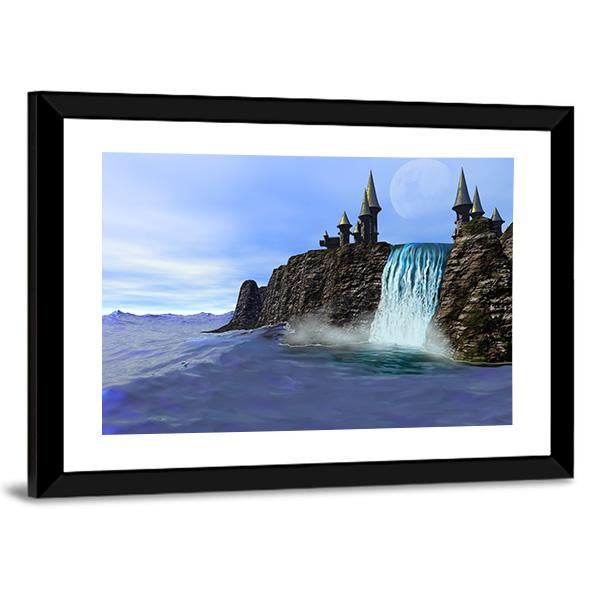 Waterfall In Fantasy Castle Canvas Wall Art-3 Horizontal-Gallery Wrap-25" x 16"-Tiaracle