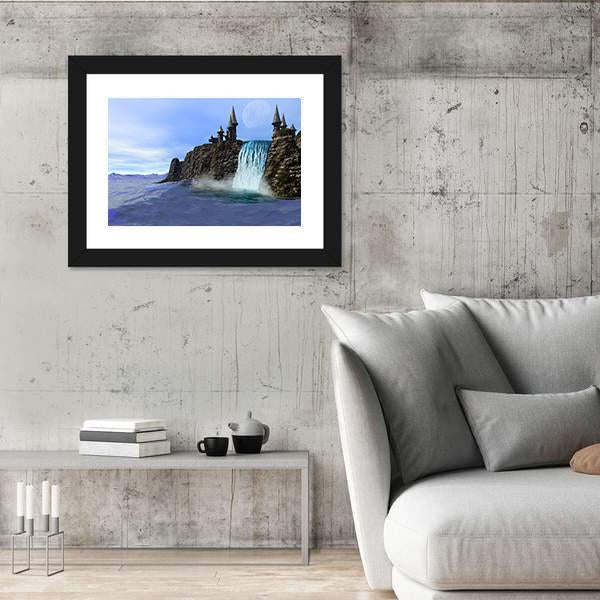Waterfall In Fantasy Castle Vertical Canvas Wall Art-3 Vertical-Gallery Wrap-12" x 25"-Tiaracle