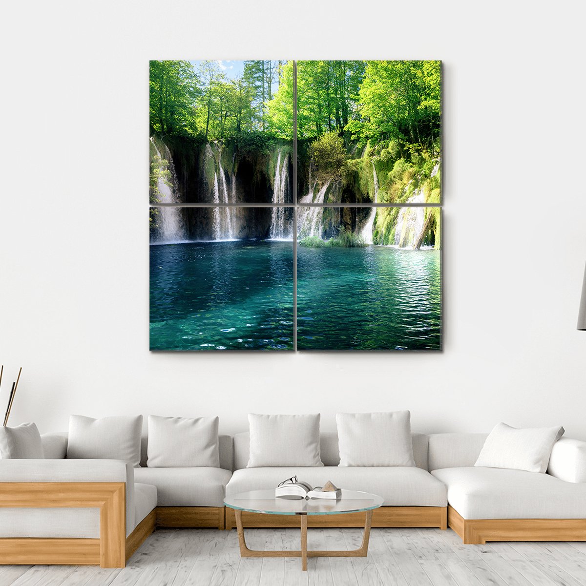 Waterfall In Forest Plitvice Croatia Canvas Wall Art-4 Square-Gallery Wrap-17" x 17"-Tiaracle