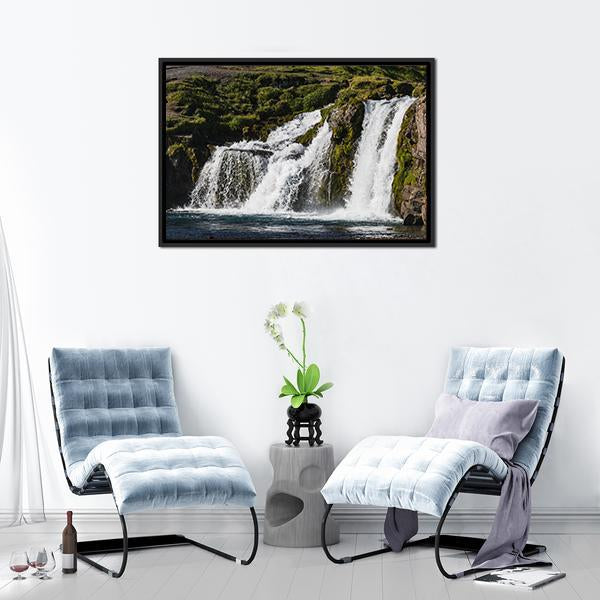 Waterfall In Iceland Canvas Wall Art-3 Horizontal-Gallery Wrap-25" x 16"-Tiaracle