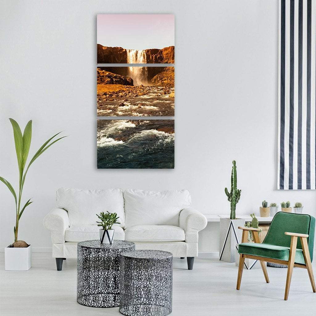 Waterfall In Iceland Vertical Canvas Wall Art-3 Vertical-Gallery Wrap-12" x 25"-Tiaracle