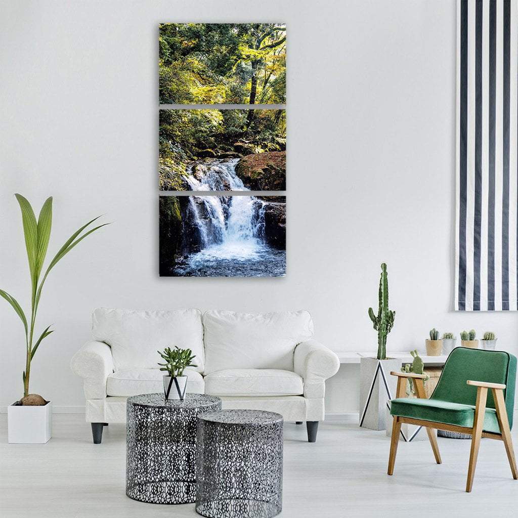 Waterfall In Japan Vertical Canvas Wall Art-3 Vertical-Gallery Wrap-12" x 25"-Tiaracle