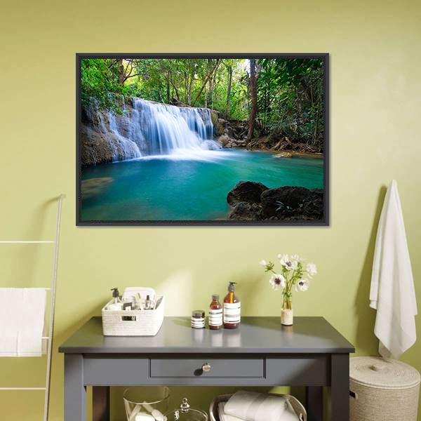 Waterfall In Kanchanaburi Canvas Wall Art-3 Horizontal-Gallery Wrap-25" x 16"-Tiaracle