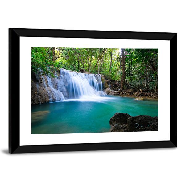 Waterfall In Kanchanaburi Canvas Wall Art-3 Horizontal-Gallery Wrap-25" x 16"-Tiaracle