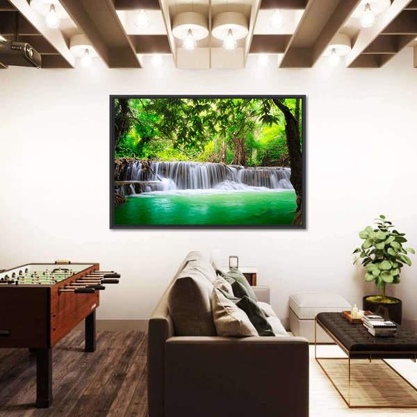 Waterfall In Kanjanaburi Canvas Wall Art-3 Horizontal-Gallery Wrap-25" x 16"-Tiaracle