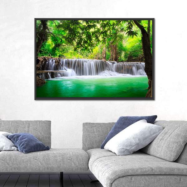 Waterfall In Kanjanaburi Canvas Wall Art-3 Horizontal-Gallery Wrap-25" x 16"-Tiaracle