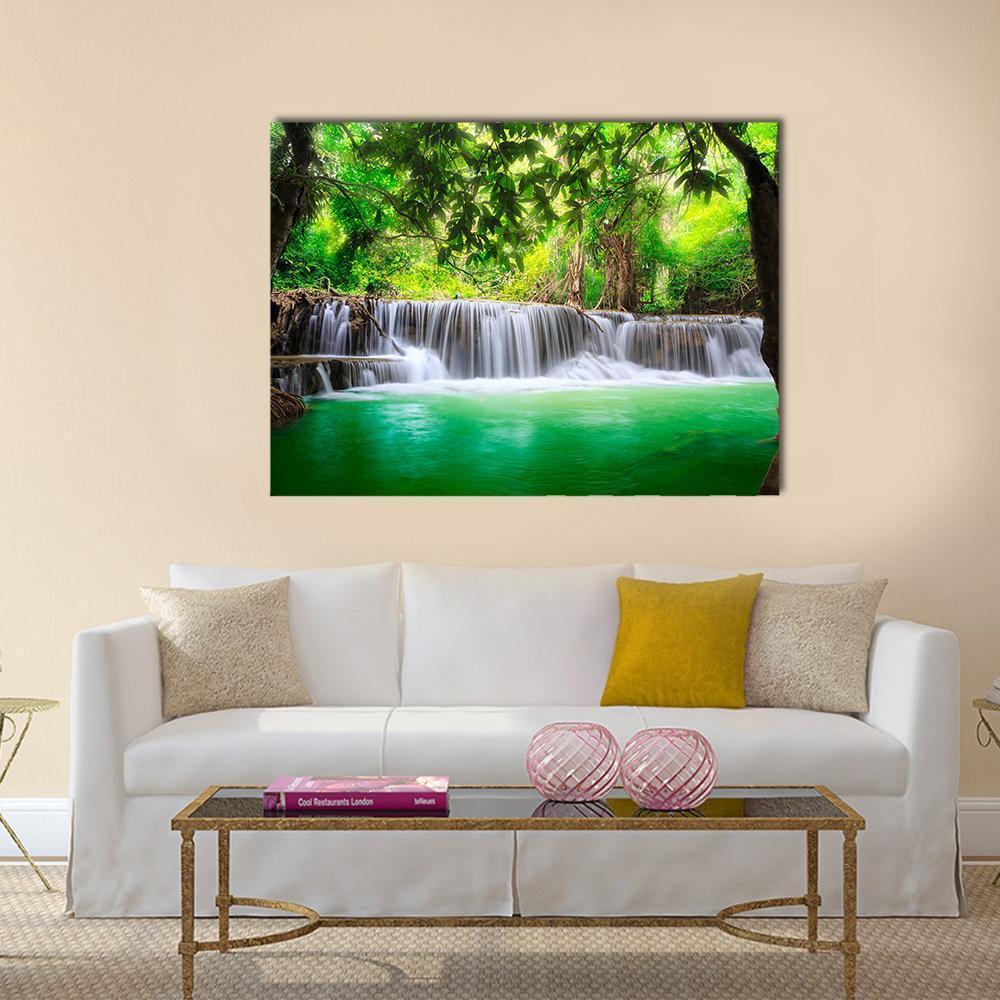 Waterfall In Kanjanaburi Canvas Wall Art-1 Piece-Gallery Wrap-36" x 24"-Tiaracle
