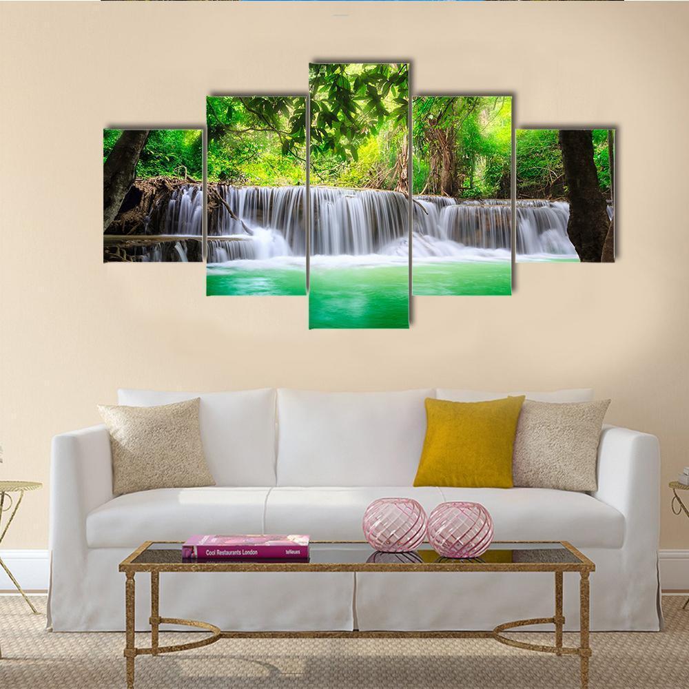 Waterfall In Kanjanaburi Canvas Wall Art-5 Star-Gallery Wrap-62" x 32"-Tiaracle