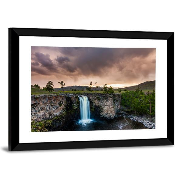 Waterfall In Mongolia Vertical Canvas Wall Art-3 Vertical-Gallery Wrap-12" x 25"-Tiaracle