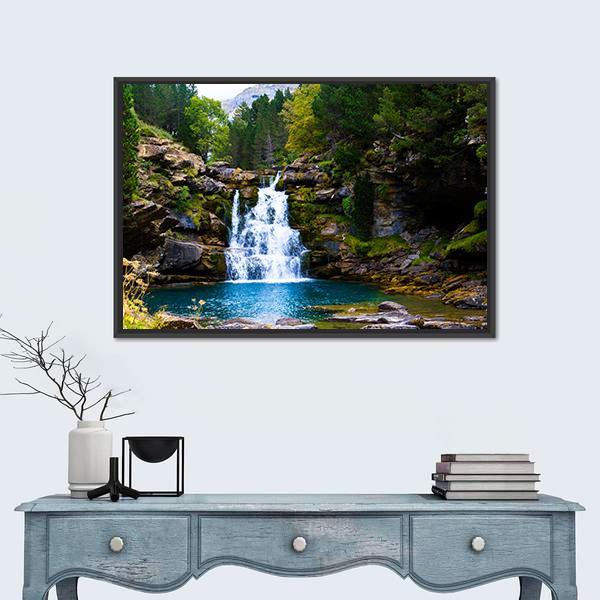 Waterfall In Monter Perdido Spain Canvas Wall Art-1 Piece-Floating Frame-24" x 16"-Tiaracle
