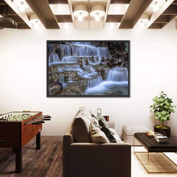 Waterfall In Park Canvas Wall Art-5 Horizontal-Gallery Wrap-22" x 12"-Tiaracle